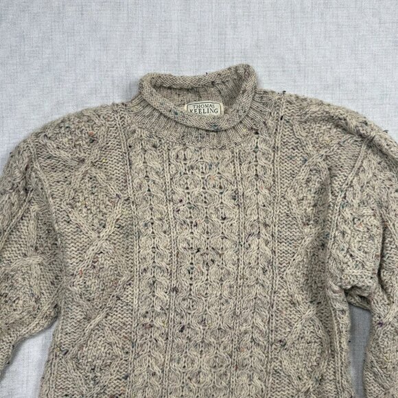 Vintage Thomas Keeling Cable Knit Sweater Speckled Wool Beige Size Chest 35" - Picture 3 of 10